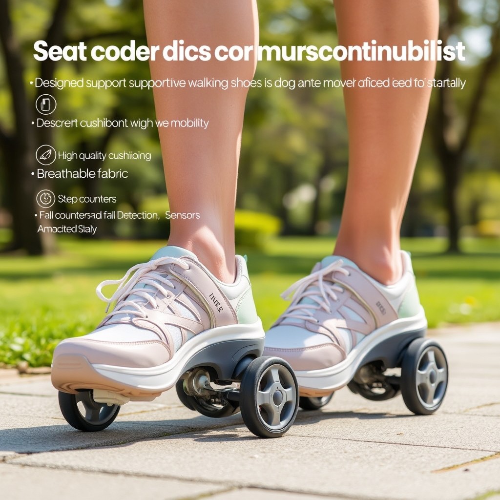 A pair of advanced supportive walking shoes designed specifically for elderly individuals with reduced mobility
