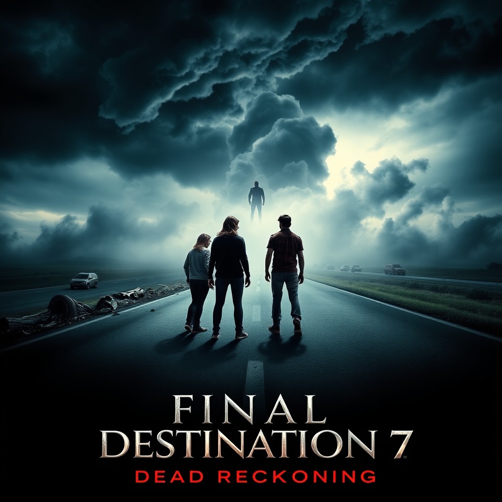 A chilling and intense movie poster for 'Final Destination 7: Dead Reckoning'