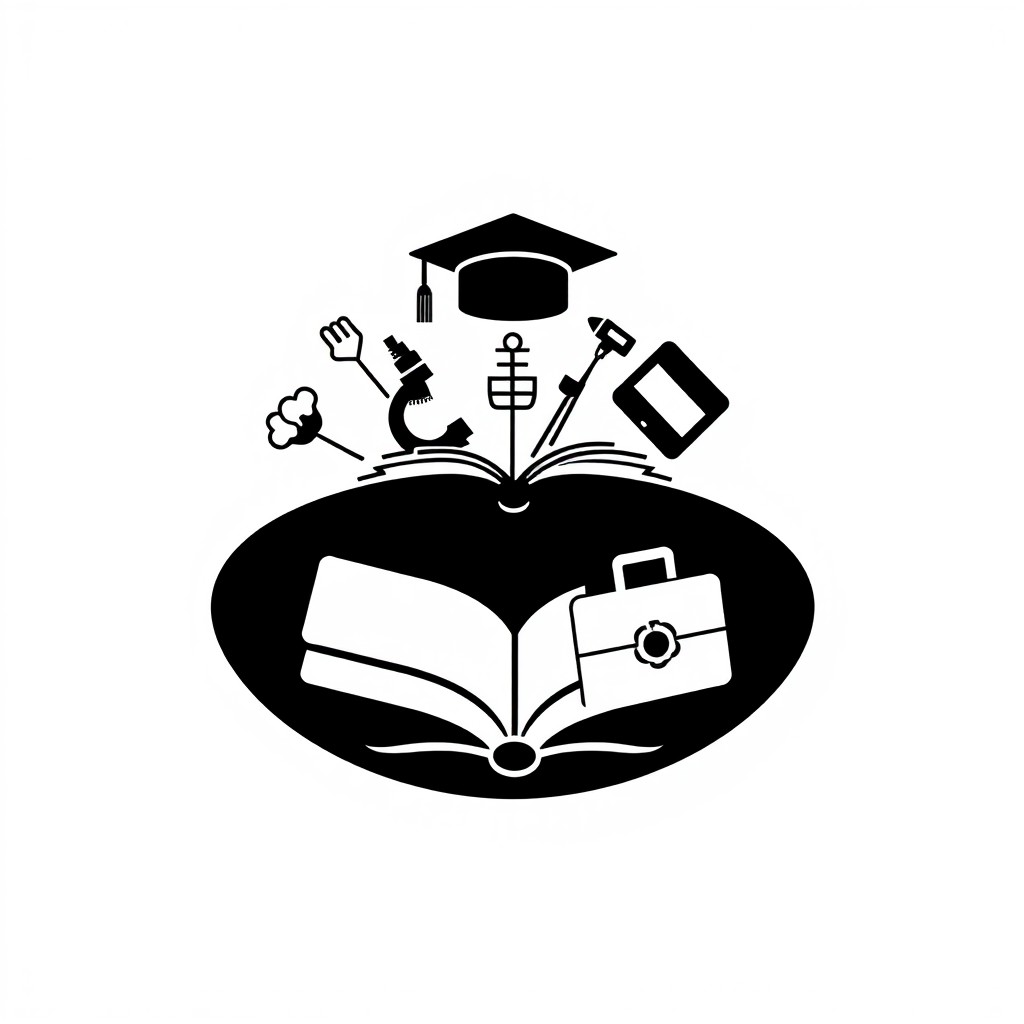 A small black and white logo that symbolically represents the practice of various higher education fields