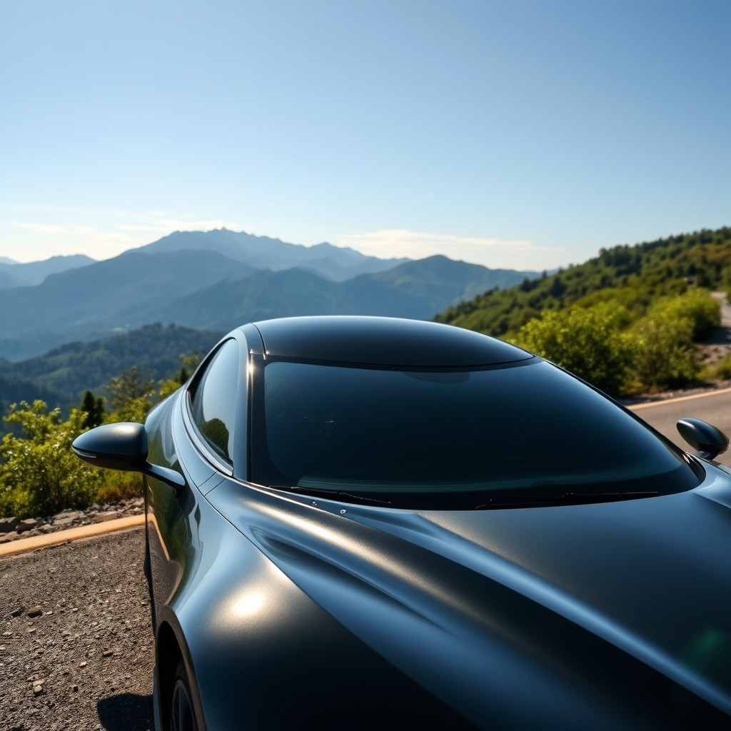 A sleek modern car with a distinctive negative sloping windshield, emphasizing its aerodynamic design