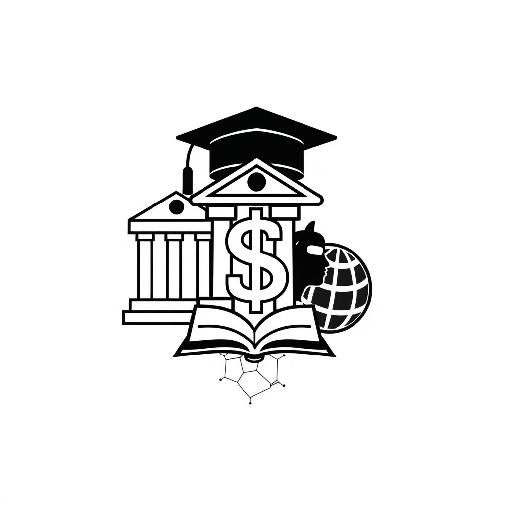 A small black and white logo that represents the practical training processes of university students in various fields including initial education, banking, finance, history, and foreign languages
