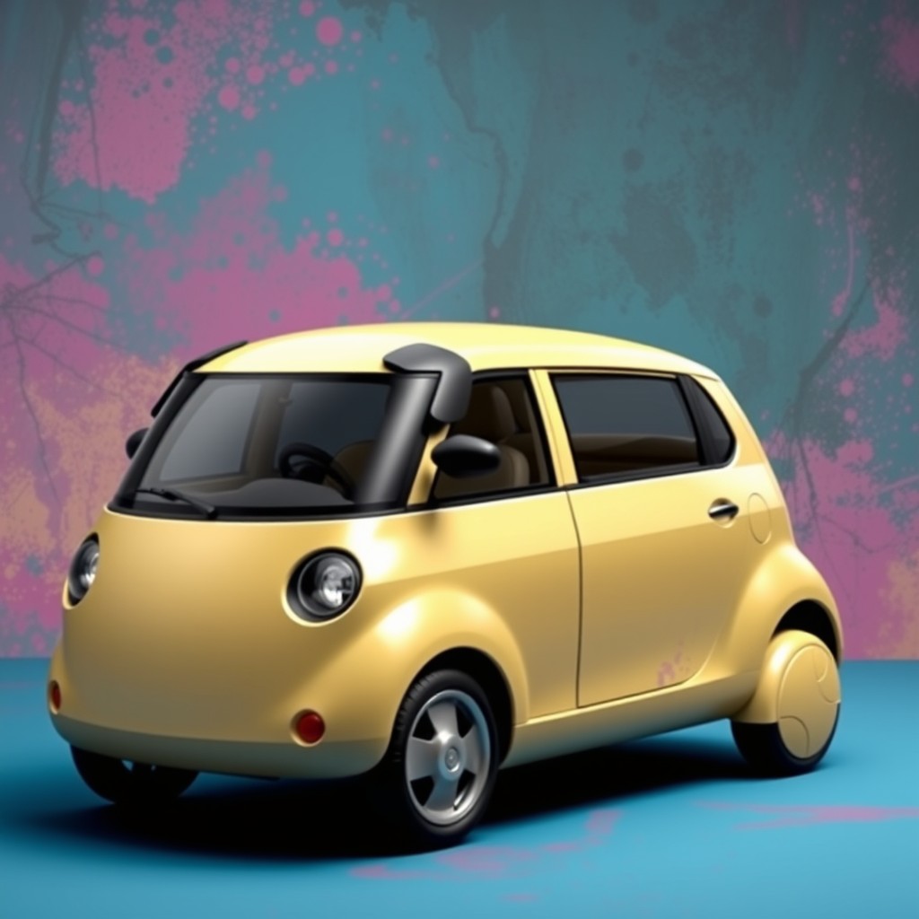A unique automotive design featuring a car with a straight windshield angled directly with the hood