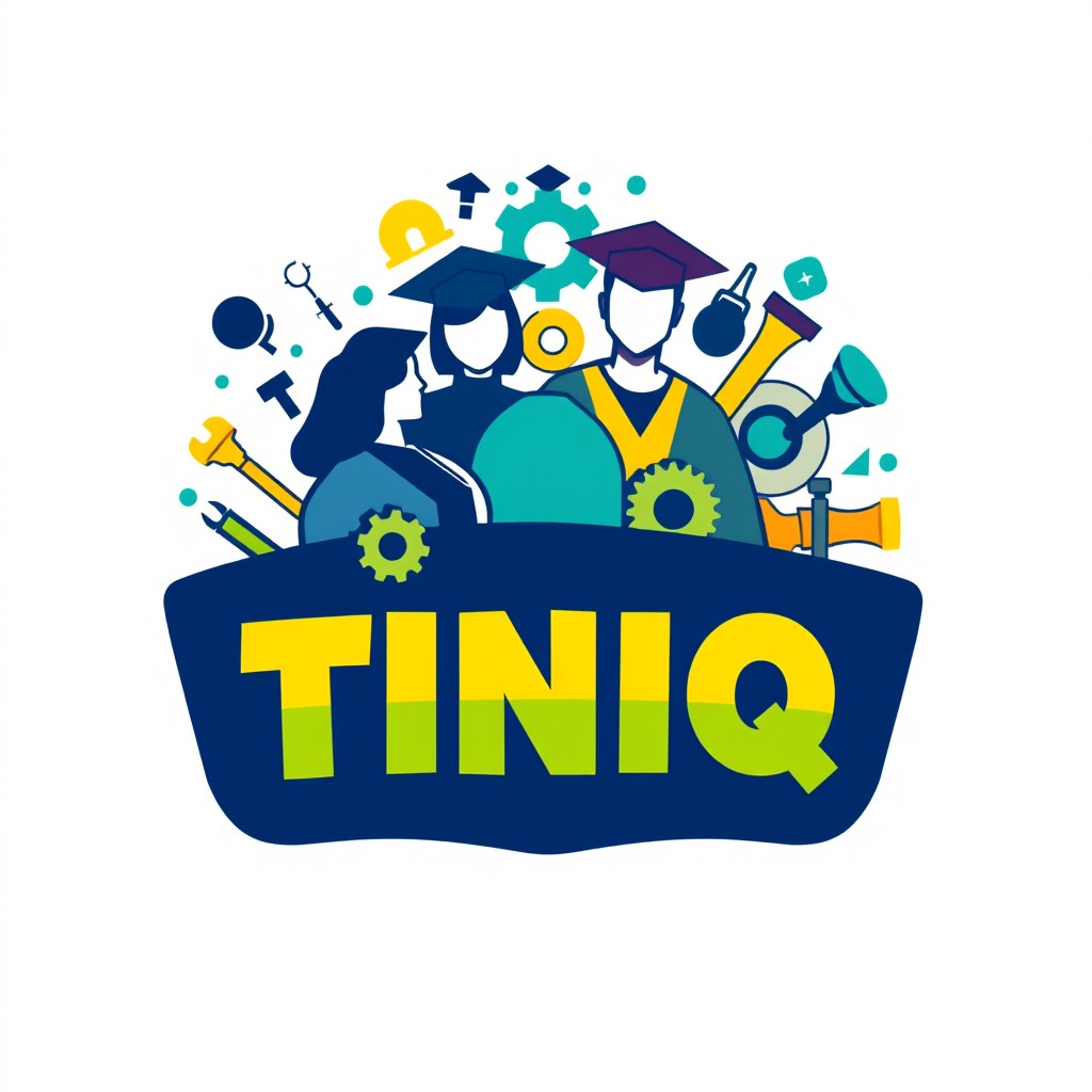 A logo design for 'talabalar malakaviy amaliyot TINIQ', representing student vocational training with a modern twist