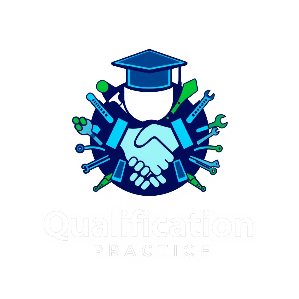 A logo design for 'Qualification Practice', highlighting the theme of professional development and hands-on training