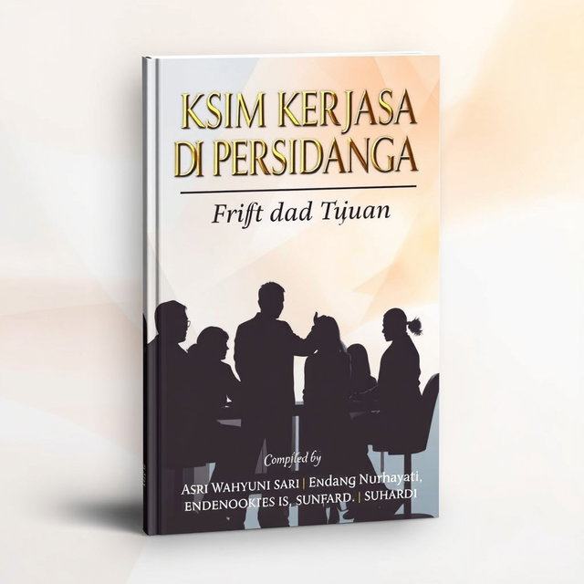 A professional and engaging book cover design for 'Maksim Kerjasama di Persidangan: Motif dan Tujuan', compiled by Asri Wahyuni Sari, Endang Nurhayati, and Suhardi