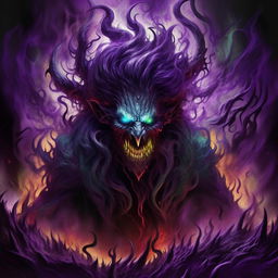 An insurmountably enraged genius of colossal intellect, his aura a roaring inferno of extreme evil. His terrifying lair vibrates intensely, the innovative display of chilling blues, ghostly greens, and oppressive purples reflecting his unabated rage and matchless malevolence.