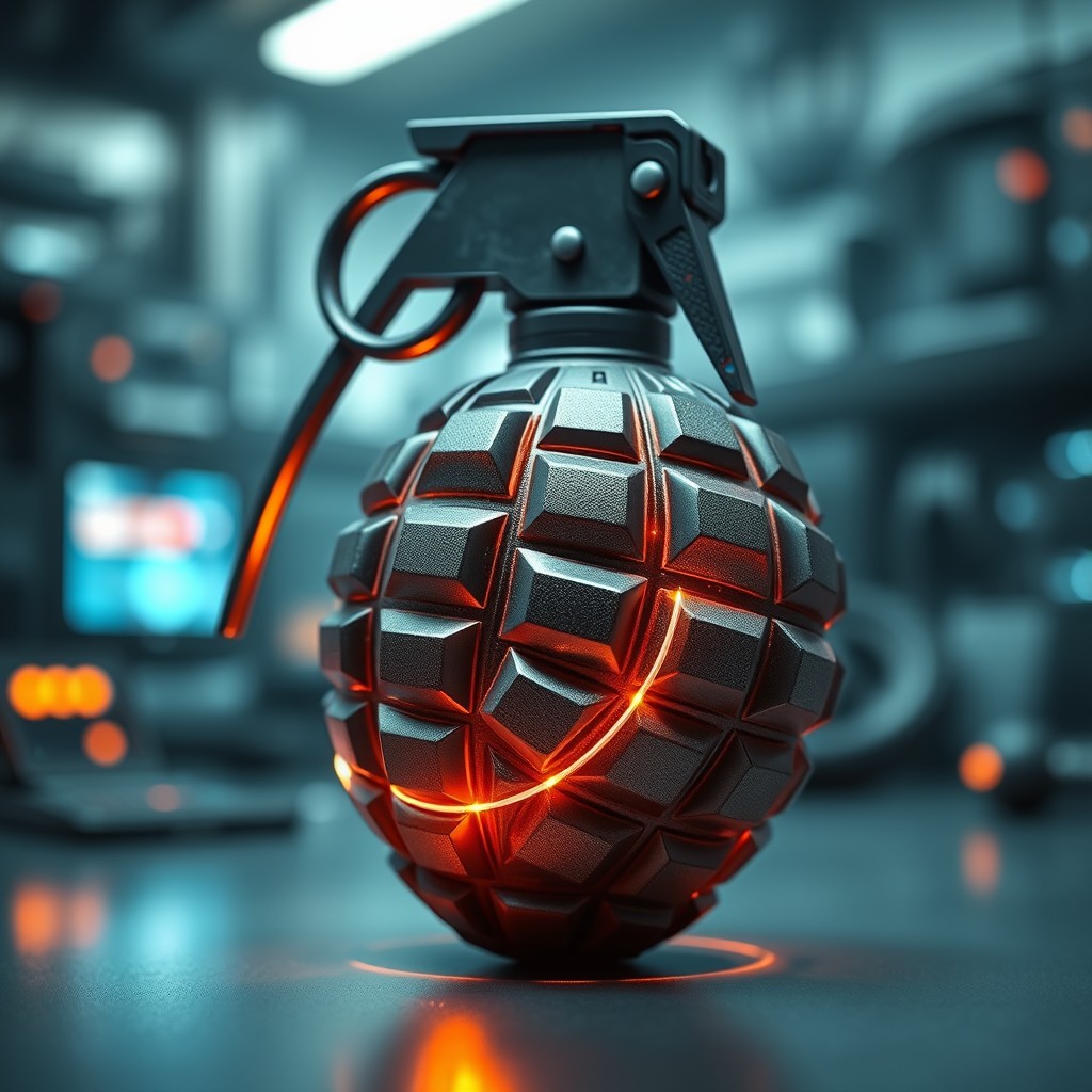A futuristic spiral grenade design, featuring advanced technology elements