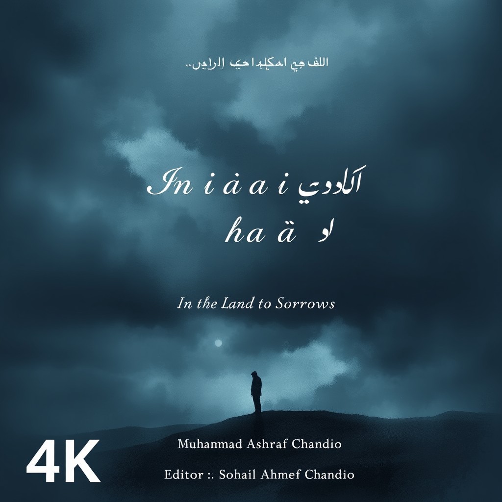 A book cover design for a poetry book titled 'ڏکن جي ڏيھ ۾' (In the Land of Sorrows) by the poet Muhammad Ashraf Chandio