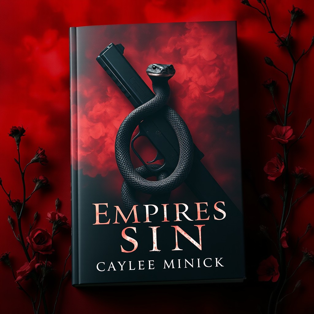 A dark and mysterious book cover featuring a snake elegantly wrapped around a gun, conveying a sense of danger and intrigue