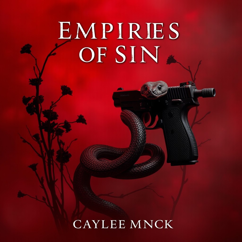 A dark and mysterious scene featuring a snake wrapped around a gun, symbolizing danger and intrigue