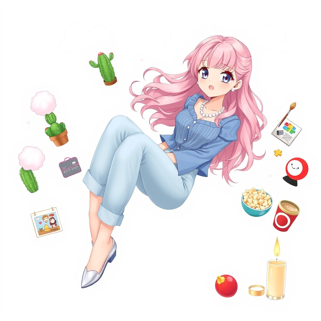 A full body illustration of a cute girl floating gracefully