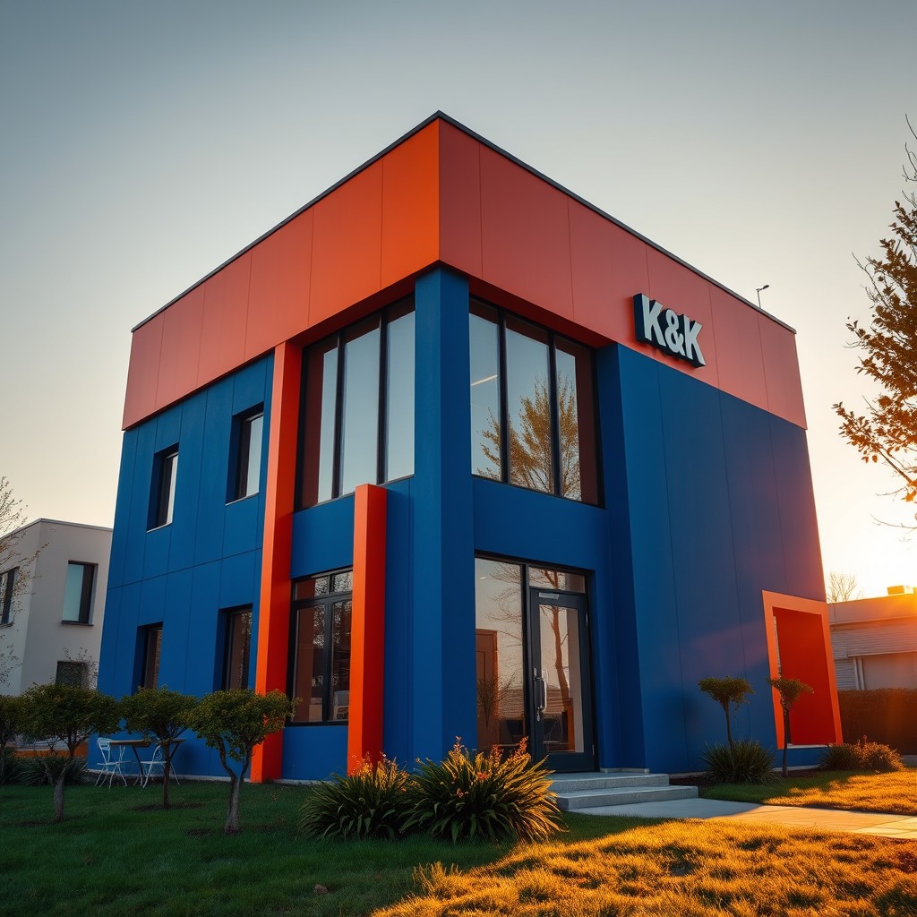An engaging cinematic portrayal of a small office building named 'Kobra K&K'