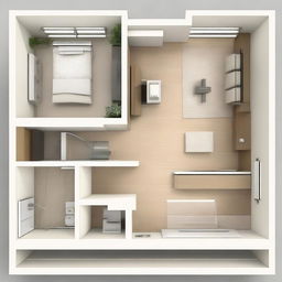 This digital rendering provides a detailed work plan of an apartment designed for one person