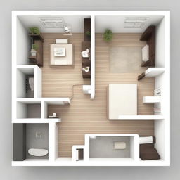 This digital rendering provides a detailed work plan of an apartment designed for one person