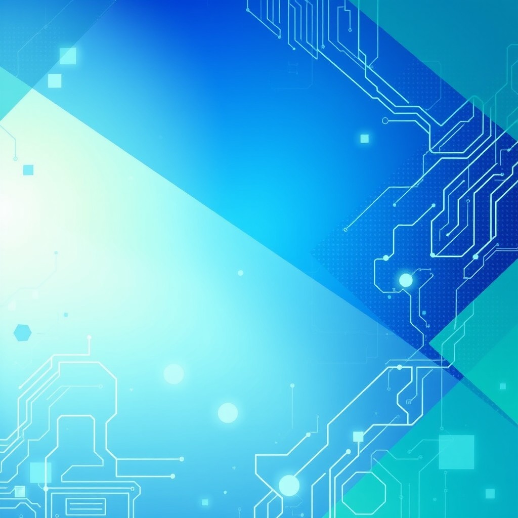 A visually striking background image suitable for a computer science project cover page, featuring a modern digital theme with abstract shapes, circuit patterns, and a gradient color scheme blending blue and green tones