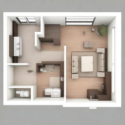 This digital rendering provides a detailed work plan of an apartment designed for one person