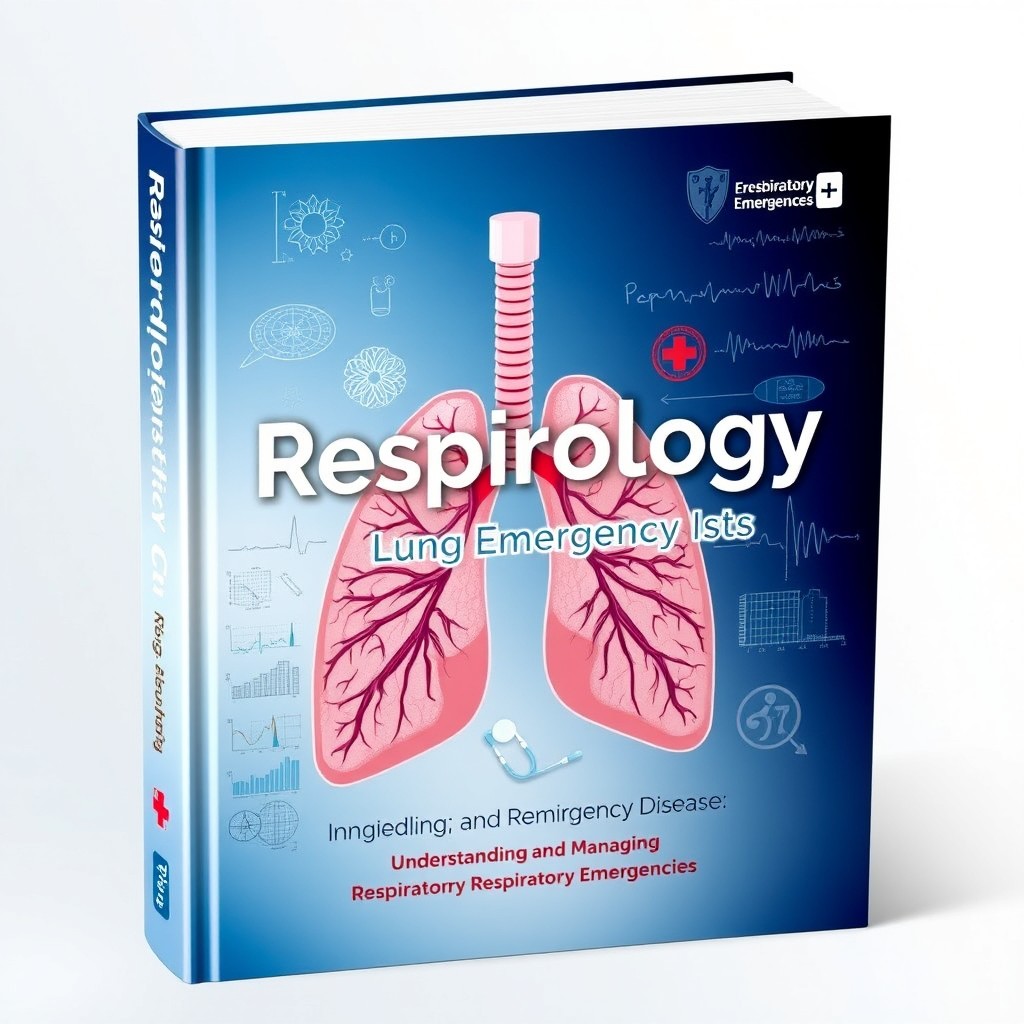 An intricate and detailed book cover design for a medical textbook titled 'Respirology: Lung Emergency Disease'