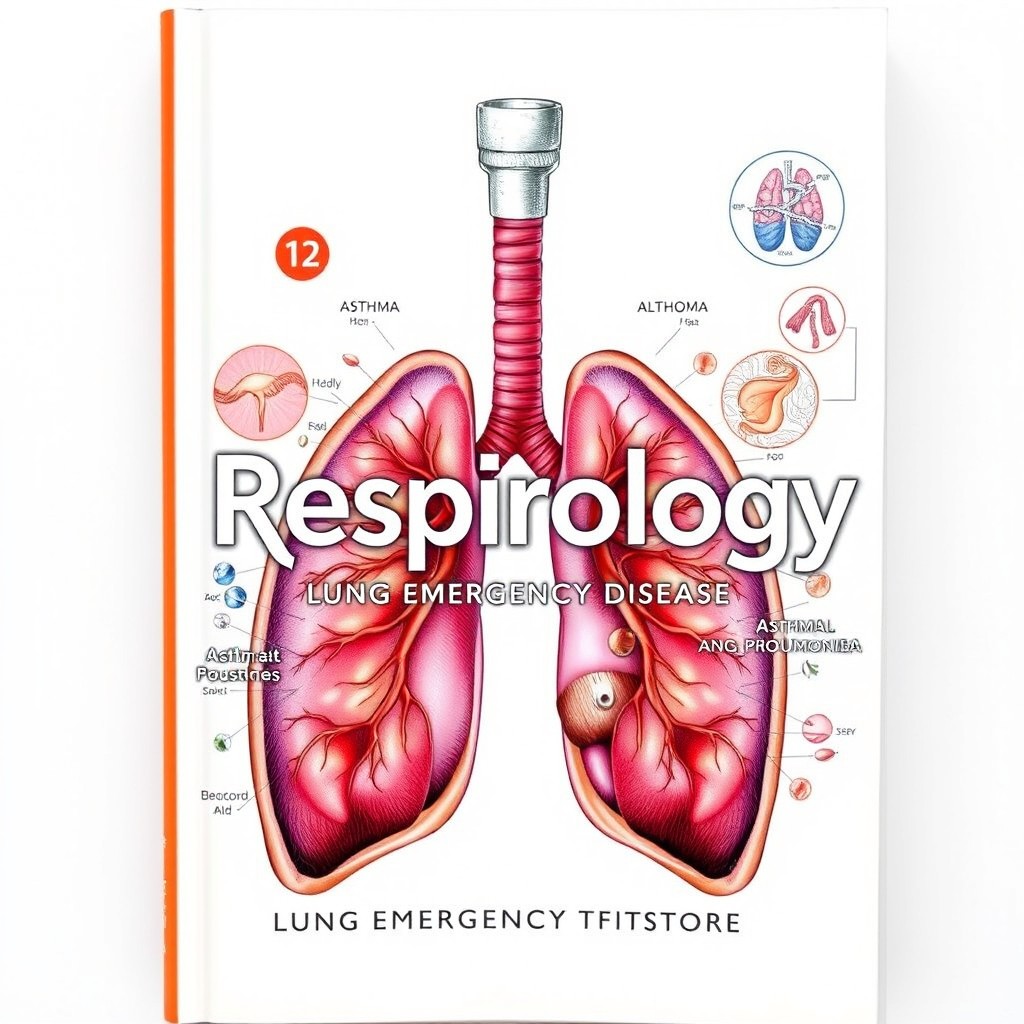 An intricate and detailed illustration of a medical textbook titled 'Respirology: Lung Emergency Disease'
