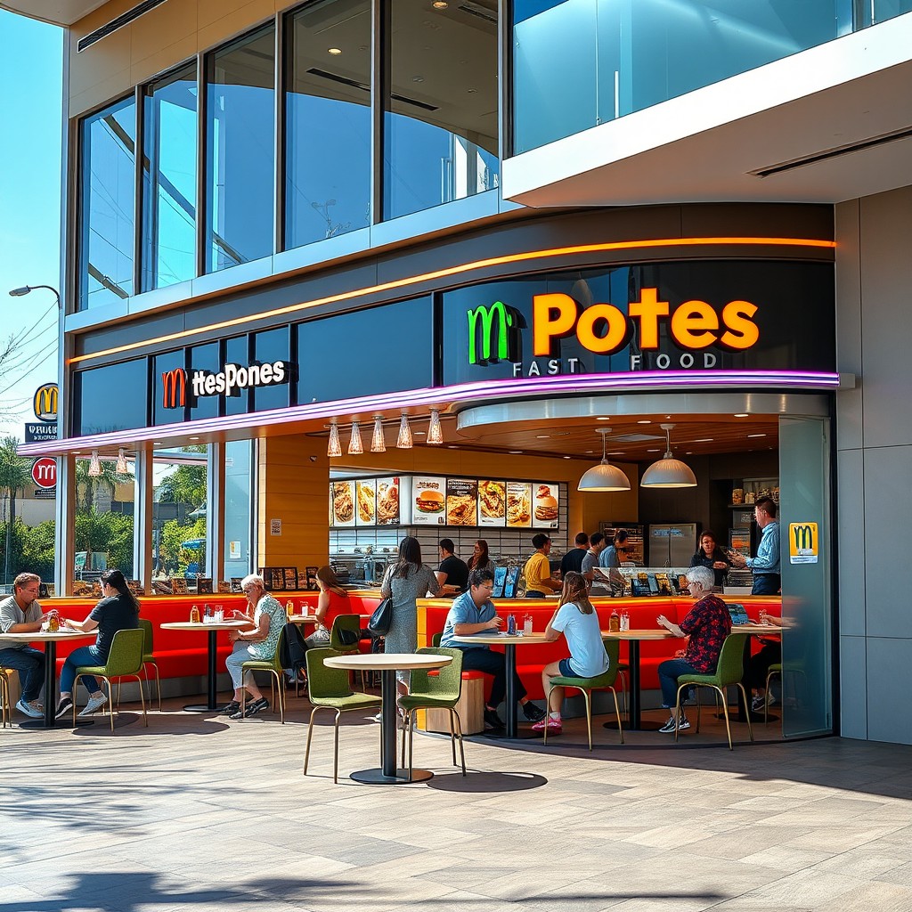 A vibrant fast food restaurant featuring an attractive and modern design