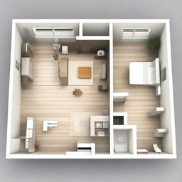 This is a detailed digital art image of a work plan for a one-person apartment