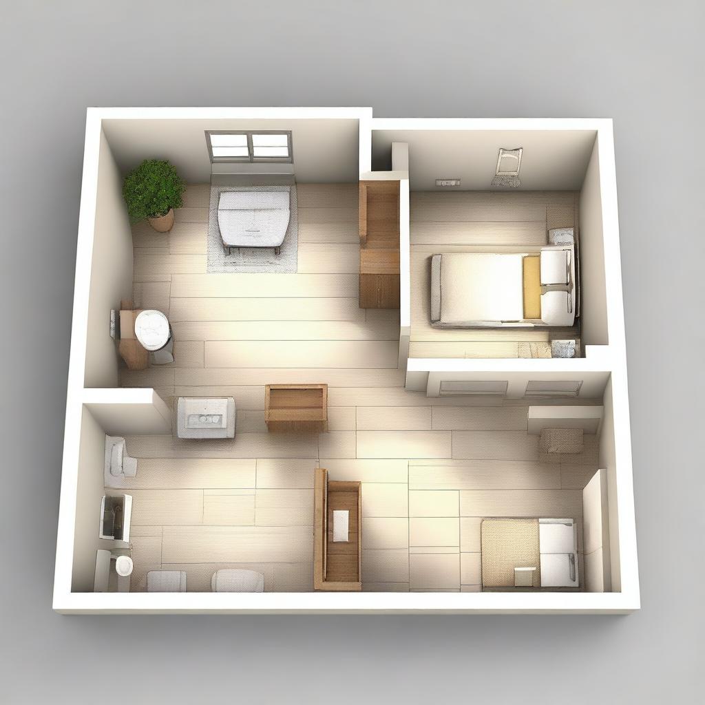 This is a detailed digital art image of a work plan for a one-person apartment