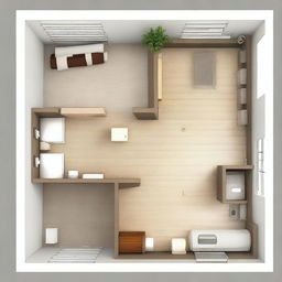 This is a detailed digital art image of a work plan for a one-person apartment