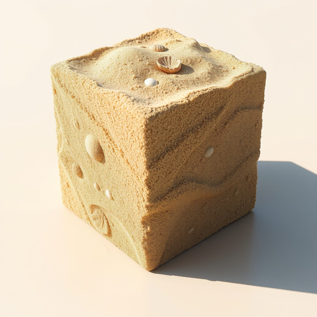 Intricate Sand Cube Art: Sunrise Beach Aesthetic