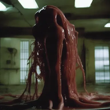 The horror movie depicted a terrifying scene where the liquid started to coagulate, forming grotesque shapes that sent shivers down the audience's spines.