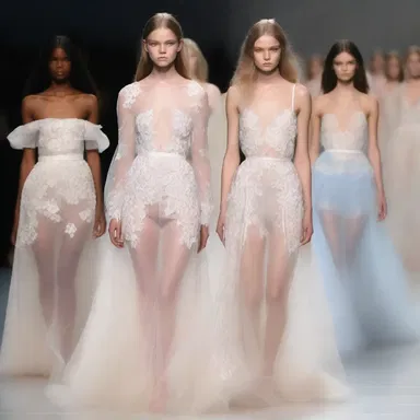 The fashion designer experimented with coagulable fabrics, incorporating layers of lace and tulle to achieve a mesmerizing and ethereal look on the runway.