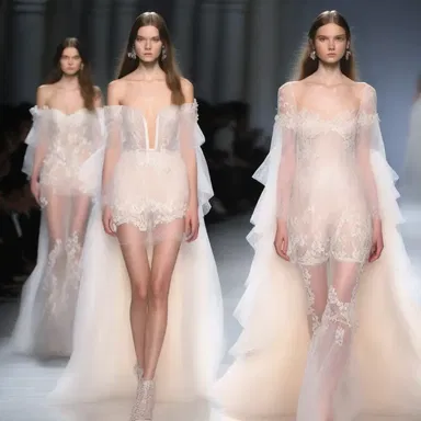 The fashion designer experimented with coagulable fabrics, incorporating layers of lace and tulle to achieve a mesmerizing and ethereal look on the runway.