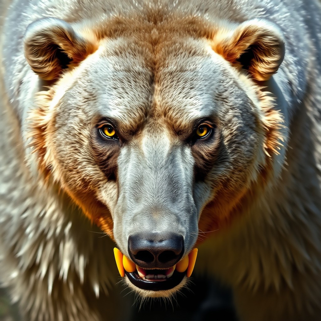 A striking silver bear showcasing a shimmering coat that catches the light beautifully