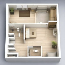 A high-quality digital art image depicts a detailed work plan for a single-occupancy apartment