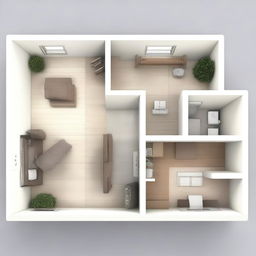 This is a high-quality 3D rendering of a meticulously planned apartment designed for one person