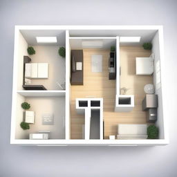 This is a high-quality 3D rendering of a meticulously planned apartment designed for one person