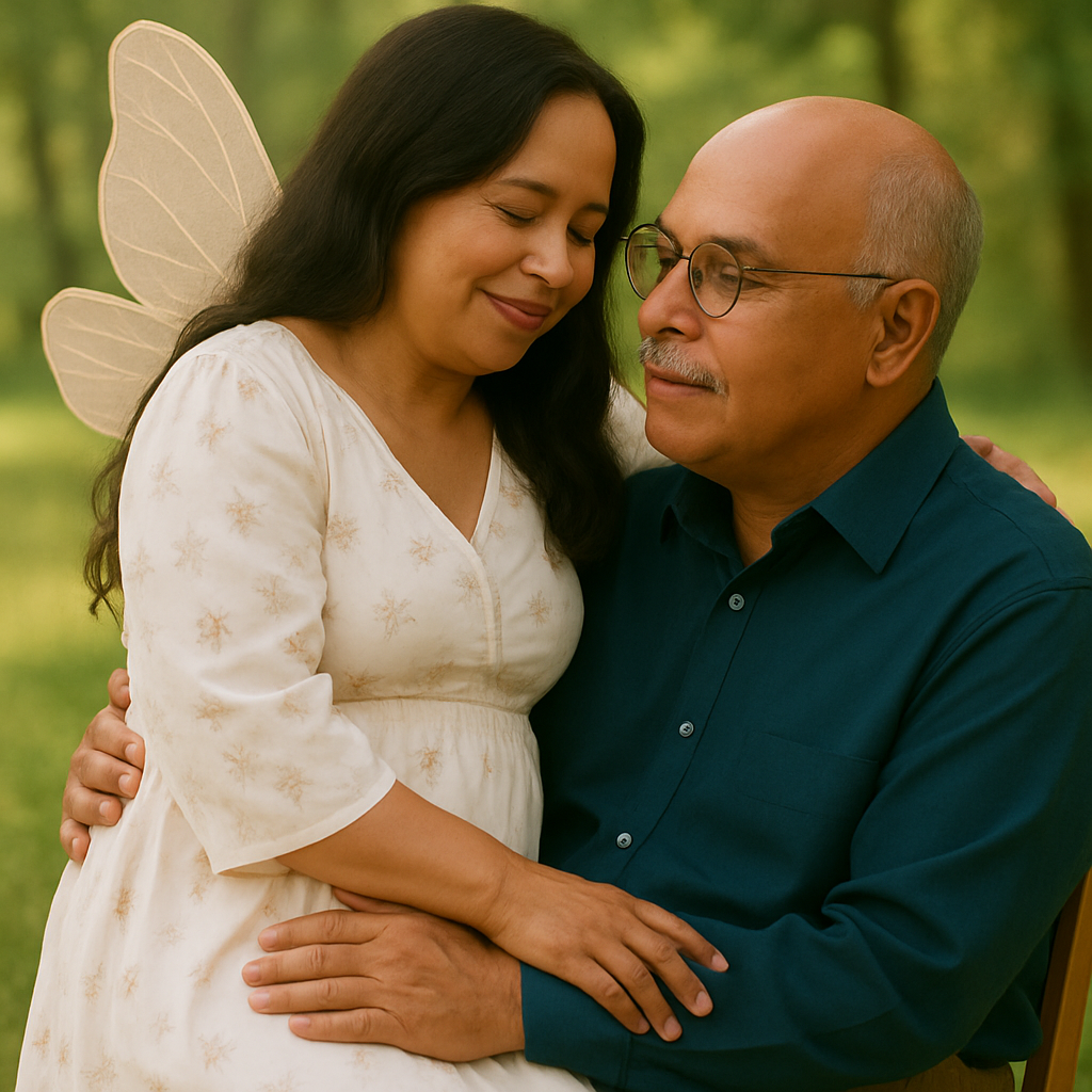 A tender portrait of a couple in a romantic setting