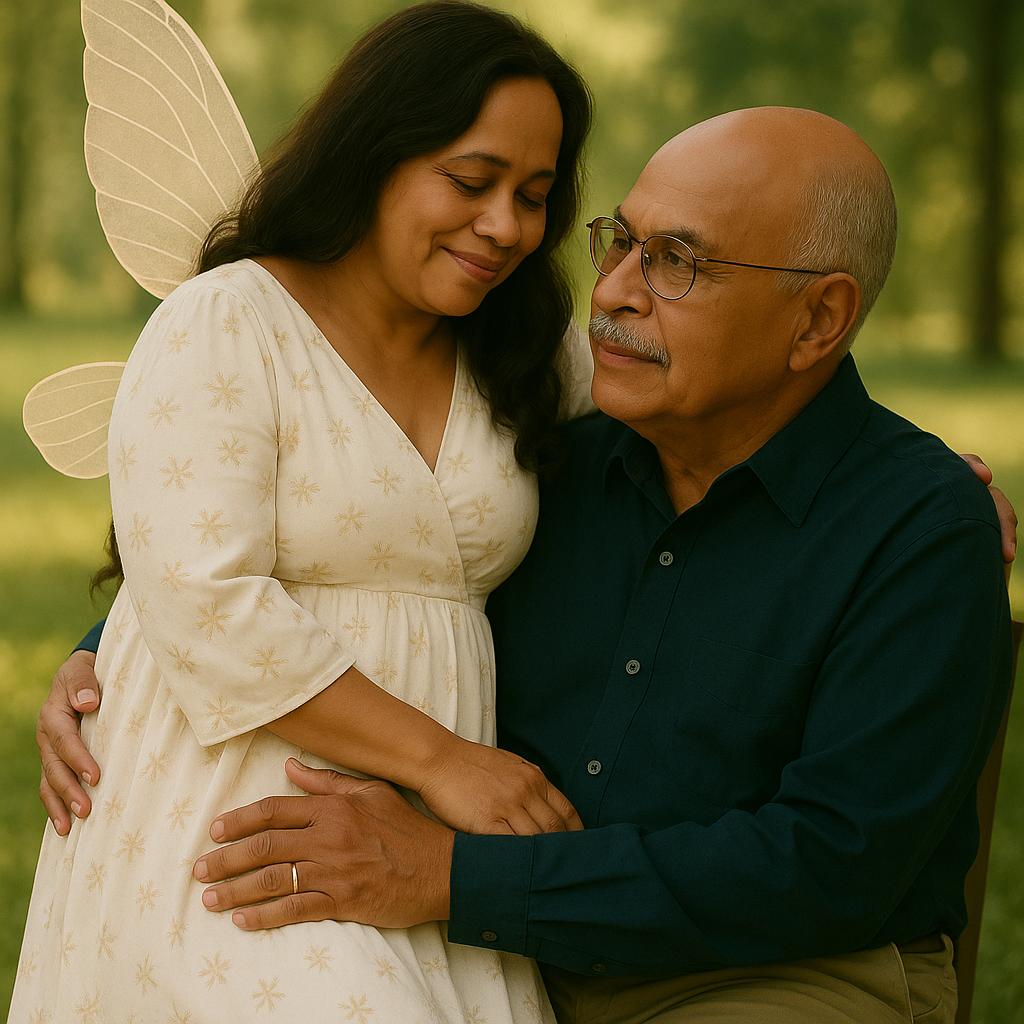 A tender portrait of a couple in a romantic setting