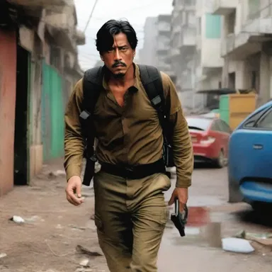 The protagonist in the movie takes a precaution to ensure his safety in a dangerous situation.