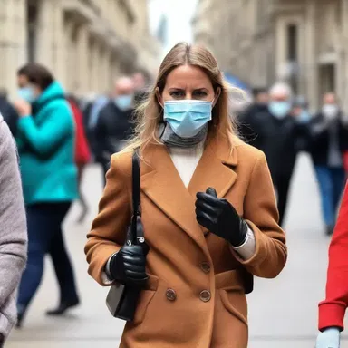 She wore a mask and gloves as a precaution against germs, but managed to make it a fashion statement.