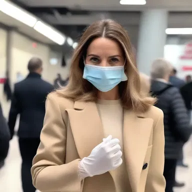 She wore a mask and gloves as a precaution against germs, but managed to make it a fashion statement.