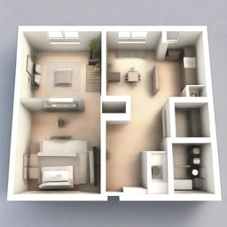 This is a high-quality 3D rendering of an apartment floor plan designed for a single person