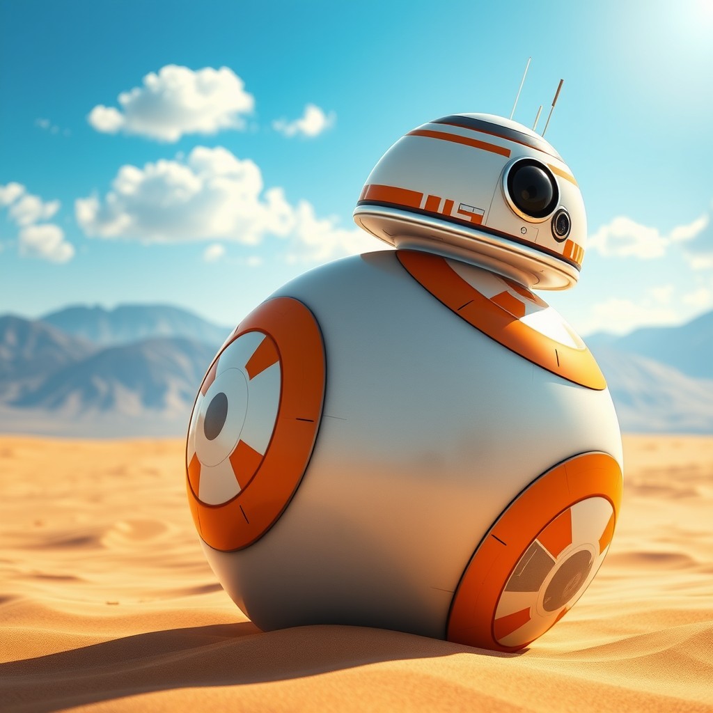 A super cool BB-8 droid from Star Wars, designed with a sleek, futuristic aesthetic