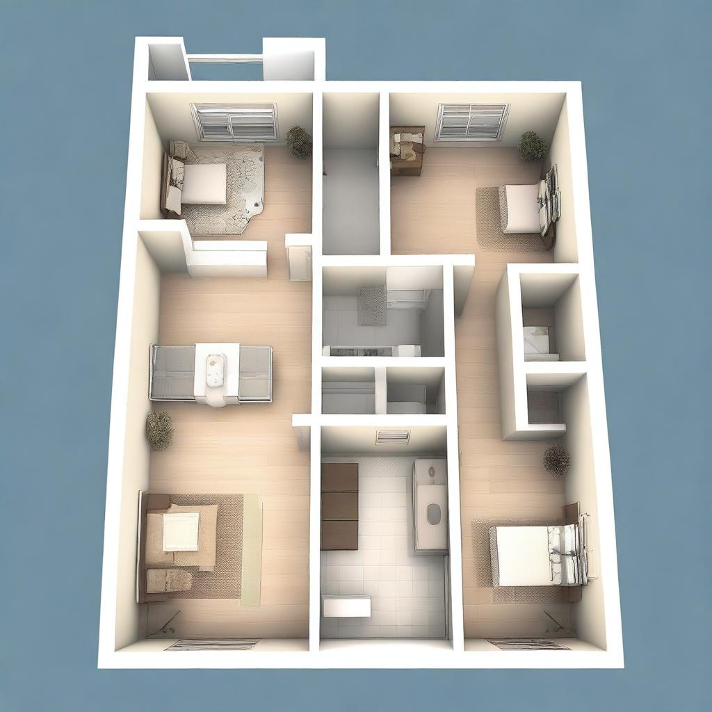 This is a high-quality architectural blueprint of an apartment designed for a young family of three