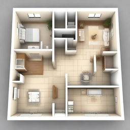 This is a high-quality architectural blueprint of an apartment designed for a young family of three