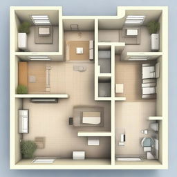 This is a high-quality architectural blueprint of an apartment designed for a young family of three