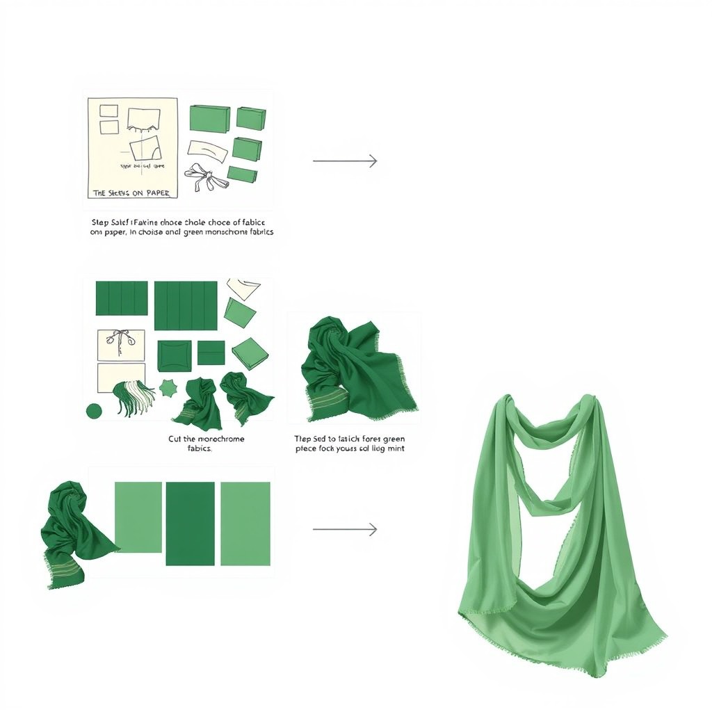 A detailed step-by-step mockup illustration showcasing the scarf-making process, featuring a series of images or diagrams