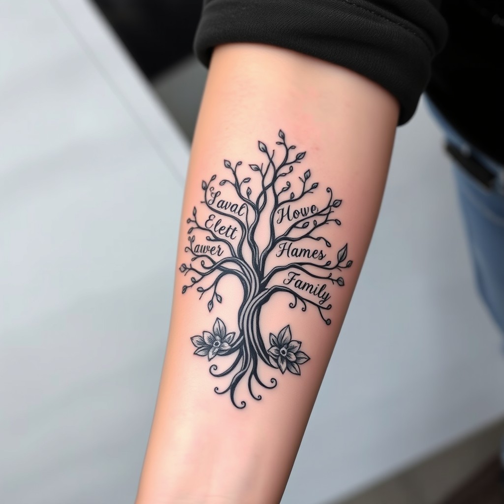Intricate Men's Forearm Tattoo: Symbols of Family and Love
