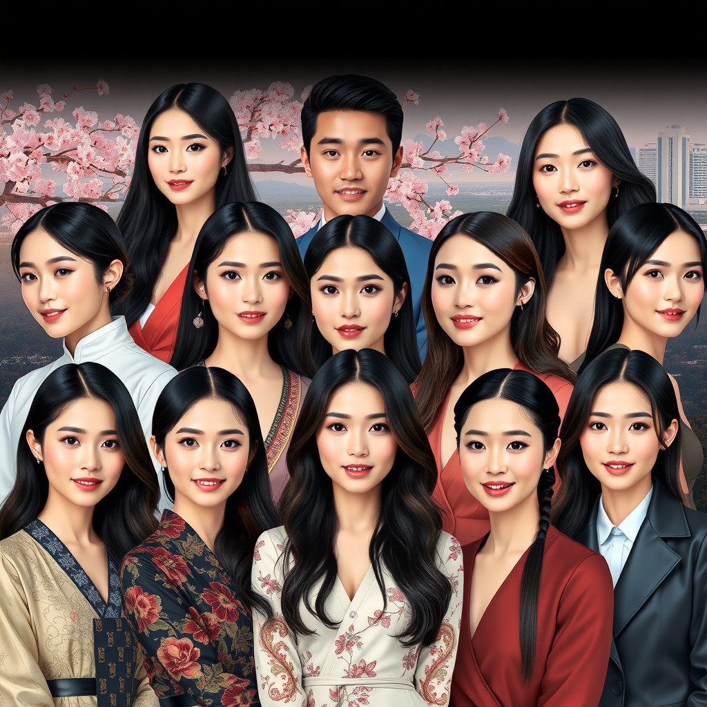 A collection of beautiful Asian individuals, showcasing diversity in features and styles