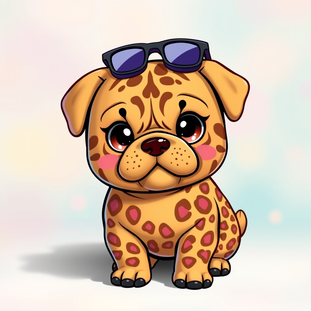 A cute baddie dog character inspired by the aesthetic of Hello Kitty, featuring a distinct design to ensure uniqueness