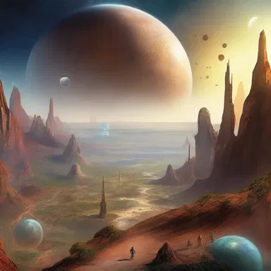 In the distant future, humans have colonized other planets and live in harmony with the earthy landscapes of new worlds.