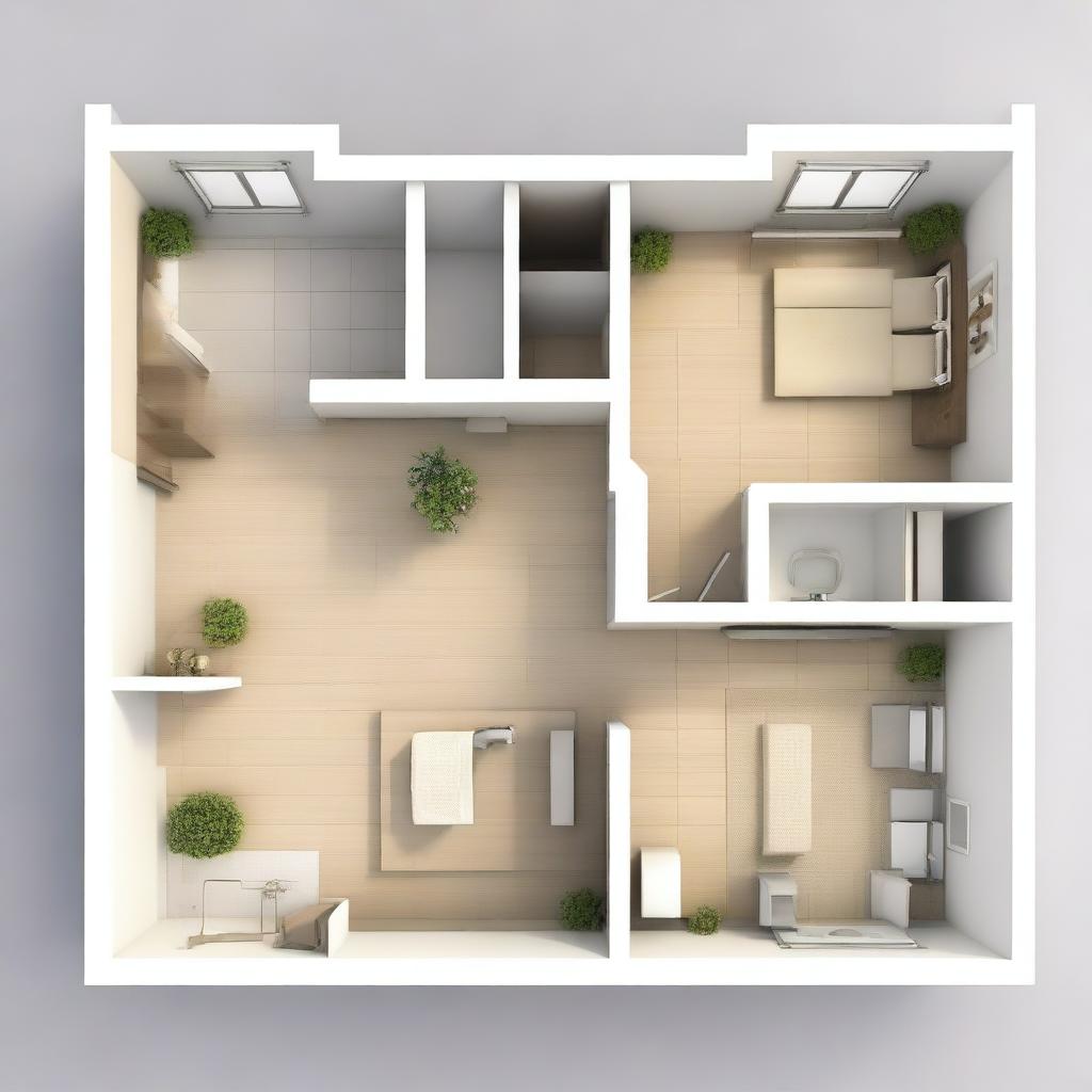 This is a high-quality 3D rendering of an apartment floor plan designed for a young family of three